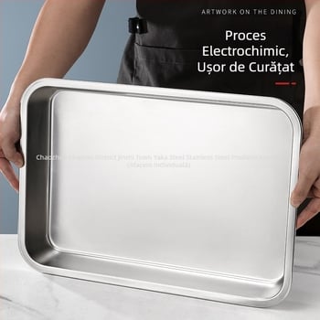 Vas din oțel inoxidabil pentru alimentație cu plasă filtrantă, tavă pătrățată pentru scurgere și recipient dreptunghiular pentru scurgerea uleiului
