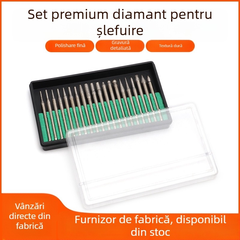 Set capete de șlefuire pentru freză: cap de șlefuire din aliaj emery, cap de șlefuire diamantat, fișă rotativă, freză, set instrumente de șlefuire