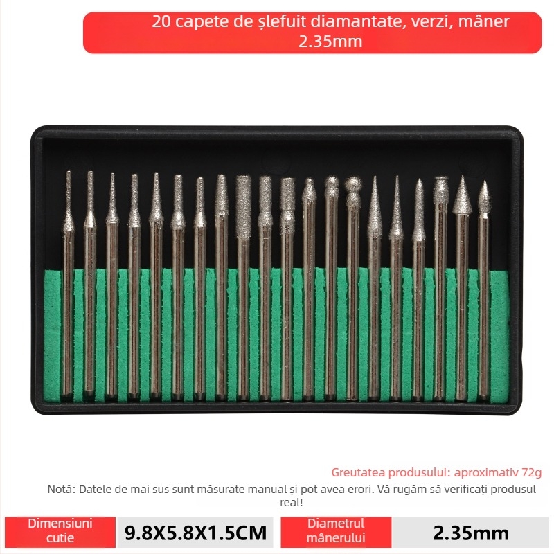 Set capete de șlefuire pentru freză: cap de șlefuire din aliaj emery, cap de șlefuire diamantat, fișă rotativă, freză, set instrumente de șlefuire