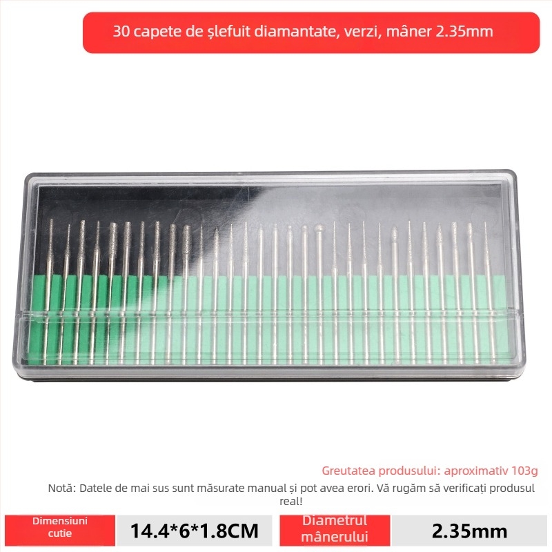 Set capete de șlefuire pentru freză: cap de șlefuire din aliaj emery, cap de șlefuire diamantat, fișă rotativă, freză, set instrumente de șlefuire