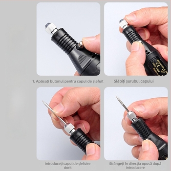 Mini polizor multifuncțional tip stilou pentru șlefuire și gravare, baterie litiu reîncărcabilă, 5V, control în trei viteze