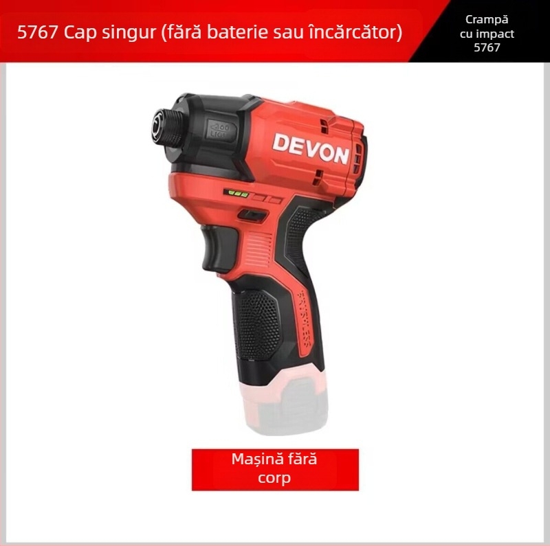 Devon șurubelniță cu impact, fără peri, cu acumulator Li‑ion, 2 în 1 – șurubelniță/mașină de găurit, reglaj viteze, înainte/înapoi, model 5767