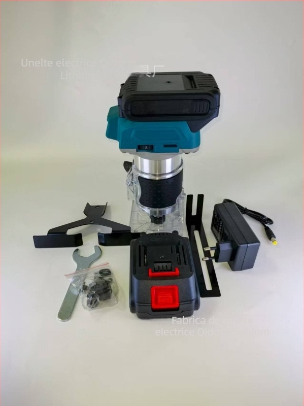 Mașină fără perii 21V cu baterie Li‑ion pentru tăiere/frezare în lemn, canelare, gravare și deschidere de găuri – instrument compact multifuncțional