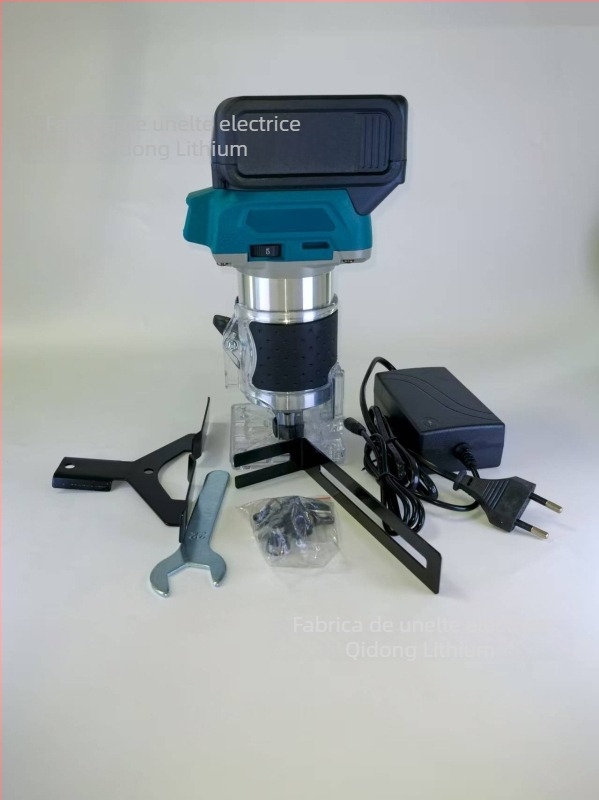 Mașină fără perii 21V cu baterie Li‑ion pentru tăiere/frezare în lemn, canelare, gravare și deschidere de găuri – instrument compact multifuncțional