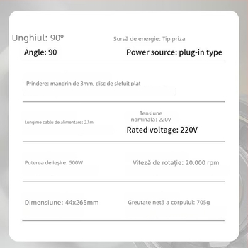 Unealtă electrică manuală pentru curățarea rosturilor între plăci, cu viteză reglabilă, cap de 90°, compactă, pentru șlefuire, polisare, tăiere și gravură, alimentare prin priză 110–220V