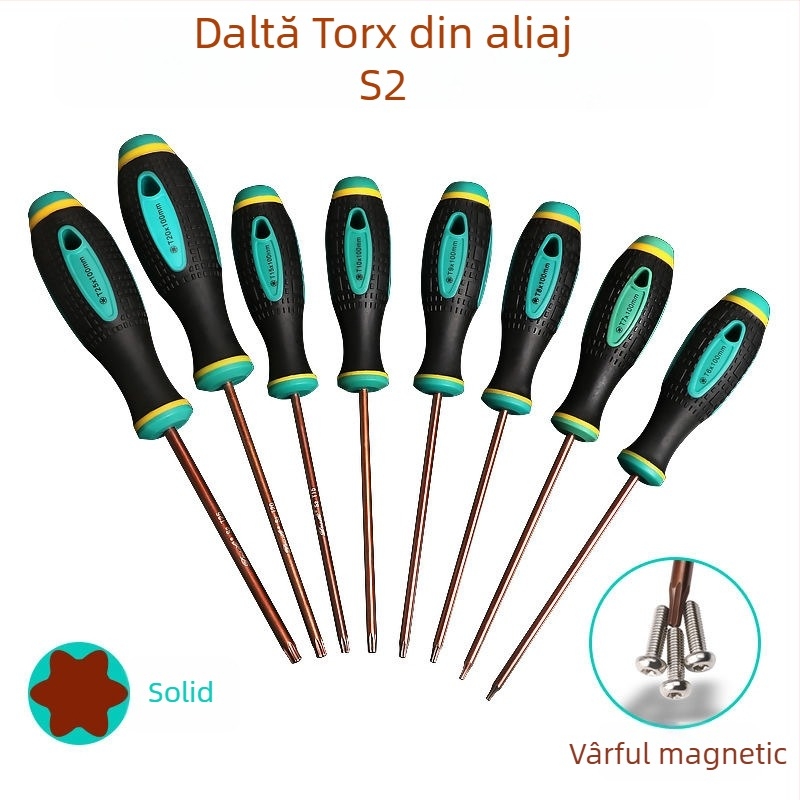 Șurubelniță S2 din oțel unelte, formă specială, magnetică și izolată, mâner din plastic