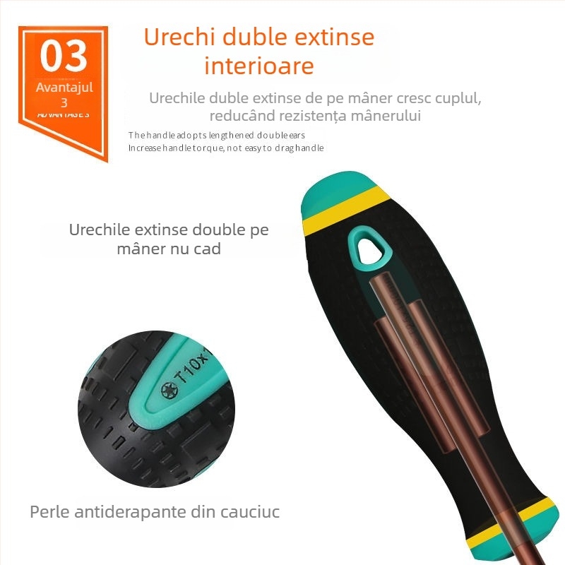 Șurubelniță S2 din oțel unelte, formă specială, magnetică și izolată, mâner din plastic