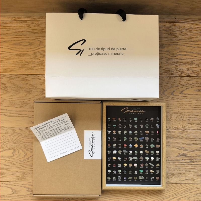 Set de mostre naturale de minerale în stil artă modernă, roci naturale brute, cutie cadou, cadou educațional pentru copii, zile de naștere și petreceri