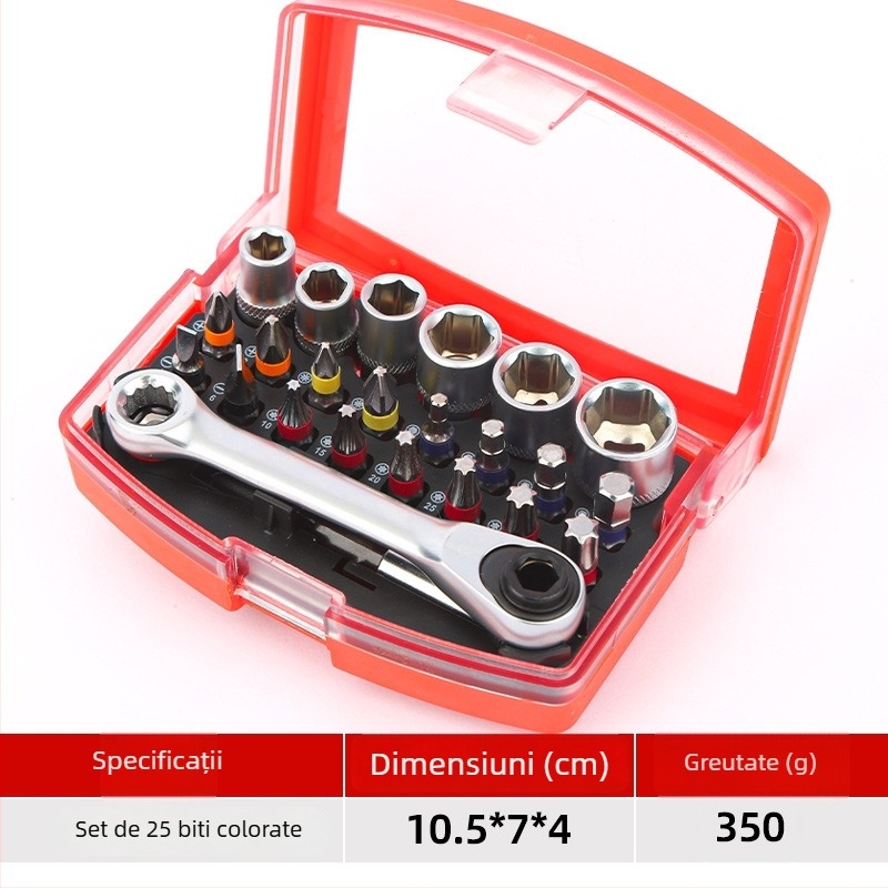 Set șurubelniță electrică, 50 de piese, 32 de bituri cruci hex, din oțel carbon, greutate 0.23 kg