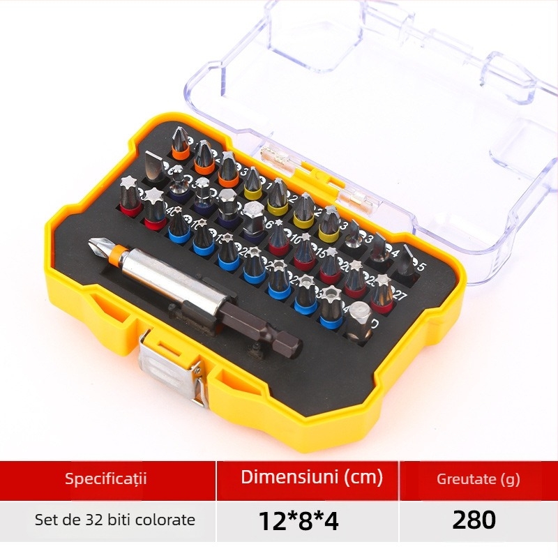 Set șurubelniță electrică, 50 de piese, 32 de bituri cruci hex, din oțel carbon, greutate 0.23 kg