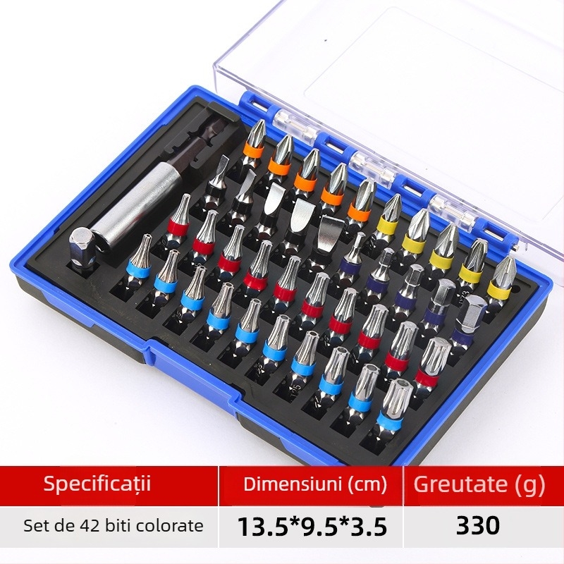 Set șurubelniță electrică, 50 de piese, 32 de bituri cruci hex, din oțel carbon, greutate 0.23 kg
