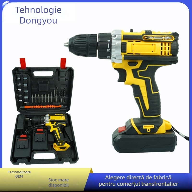 Bormașină de mână cu impact 21V, dublă viteză, trei funcții, baterie Li-Ion reîncărcabilă, mandrină cu blocare