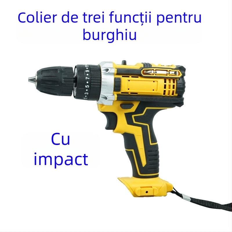 Bormașină de mână cu impact 21V, dublă viteză, trei funcții, baterie Li-Ion reîncărcabilă, mandrină cu blocare