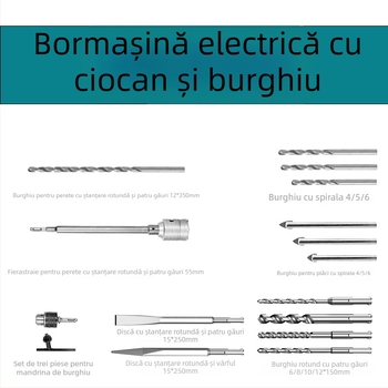 Xuxuan Set burghii ciocan: burghie spirală și triunghiulare, deschizător găuri pentru pereți, mâner pătrat și mâner rotund, kit cu 3 piese pentru mandrină