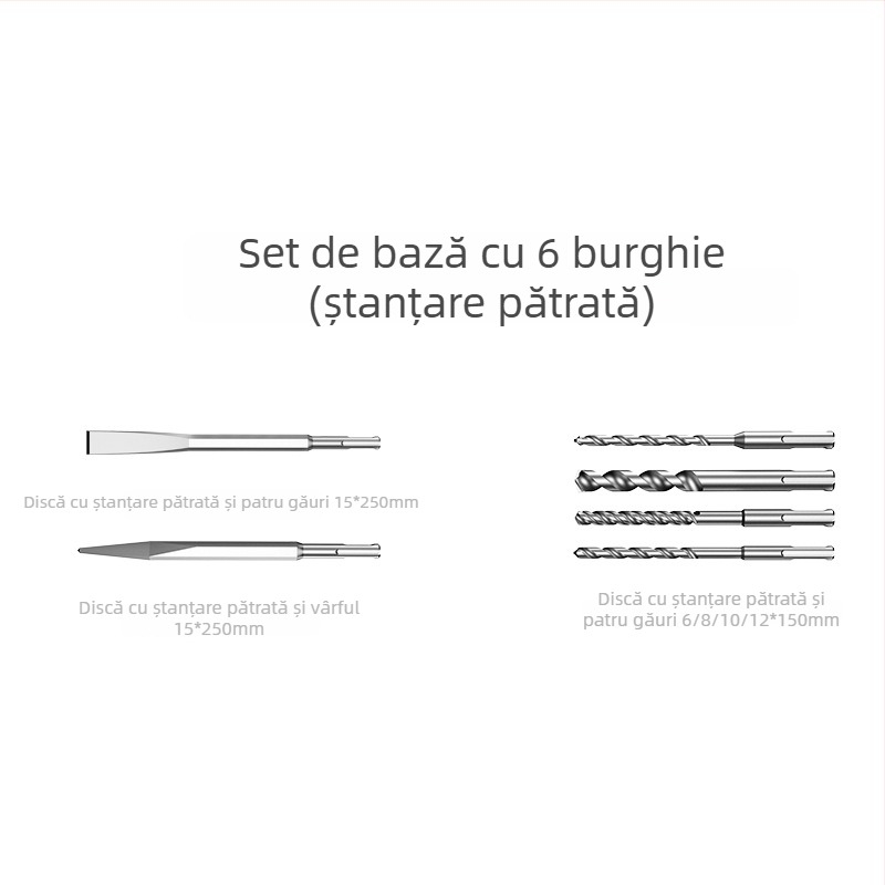 Xuxuan Set burghii ciocan: burghie spirală și triunghiulare, deschizător găuri pentru pereți, mâner pătrat și mâner rotund, kit cu 3 piese pentru mandrină