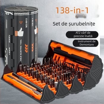 Set șurubelnițe electrice de precizie 138-in-1 pentru demontare, uz casnic, versiune actualizată cu set de 6 piese și biti întărite, oțel din carbon