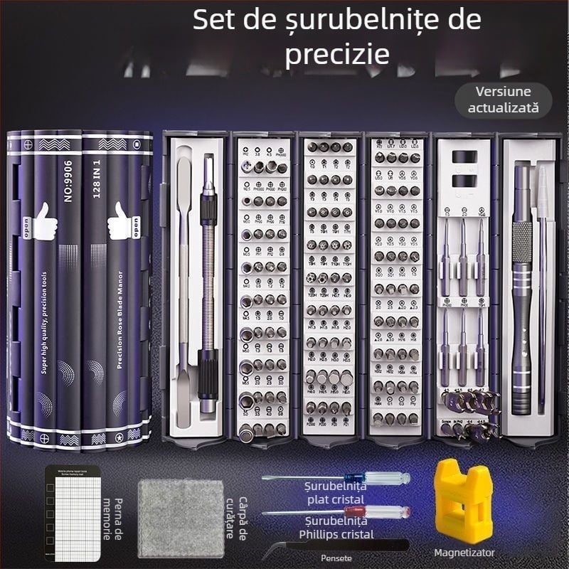 Set șurubelnițe electrice de precizie 138-in-1 pentru demontare, uz casnic, versiune actualizată cu set de 6 piese și biti întărite, oțel din carbon