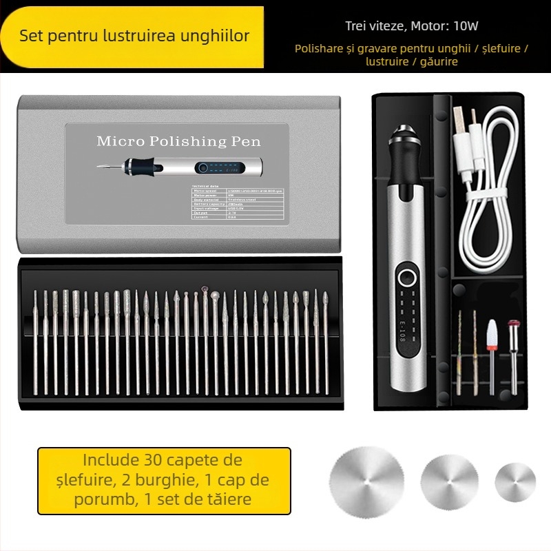 Peniță electrică pentru manichiură — gravare, șlefuire, tăiere — baterie Li-ion reîncărcabilă, 20000 RPM, 3,7–5V, Fengyida