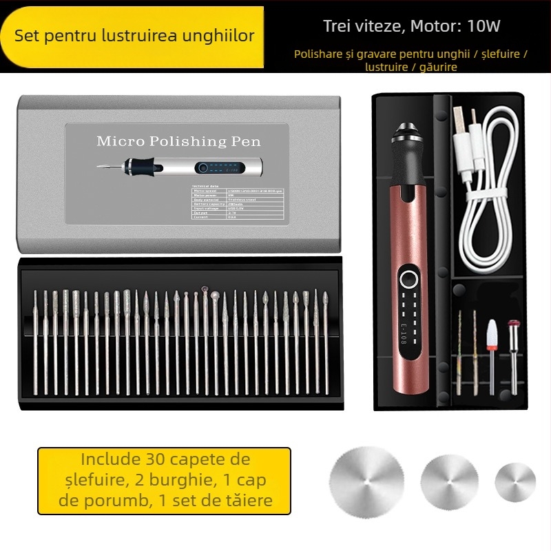 Peniță electrică pentru manichiură — gravare, șlefuire, tăiere — baterie Li-ion reîncărcabilă, 20000 RPM, 3,7–5V, Fengyida