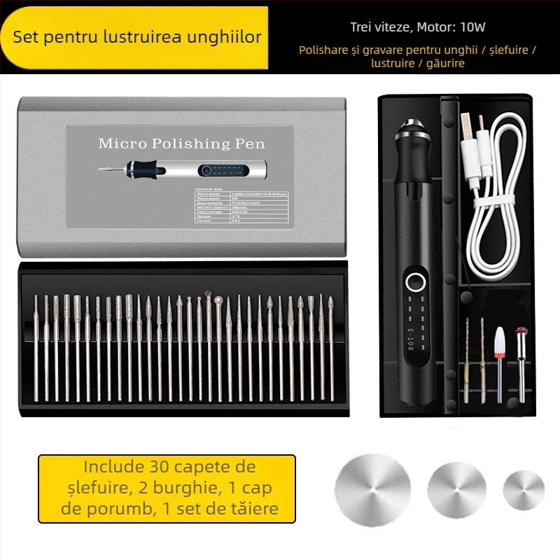 Peniță electrică pentru manichiură — gravare, șlefuire, tăiere — baterie Li-ion reîncărcabilă, 20000 RPM, 3,7–5V, Fengyida