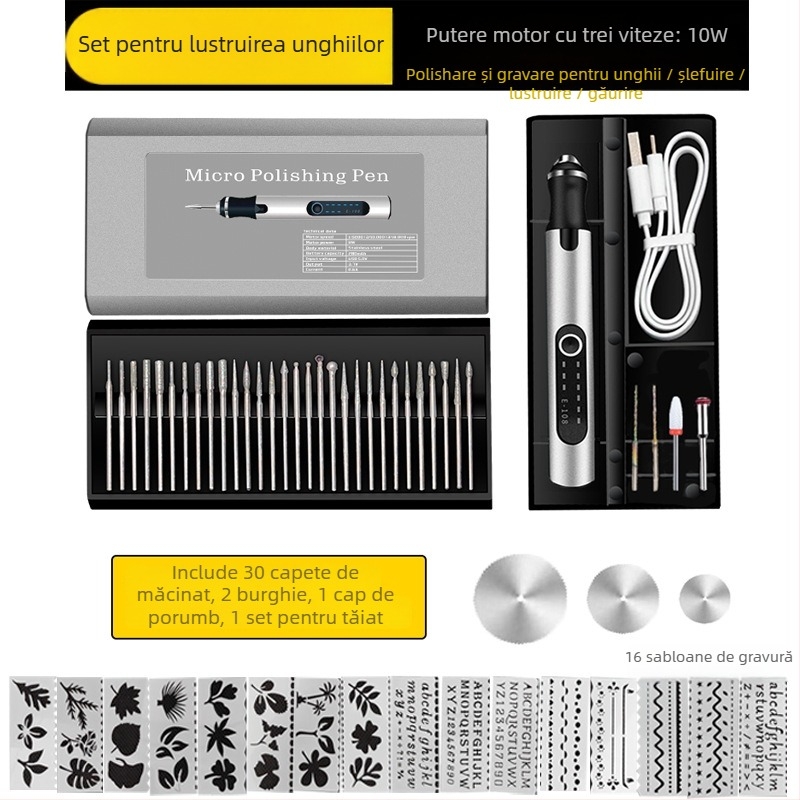 Peniță electrică pentru manichiură — gravare, șlefuire, tăiere — baterie Li-ion reîncărcabilă, 20000 RPM, 3,7–5V, Fengyida