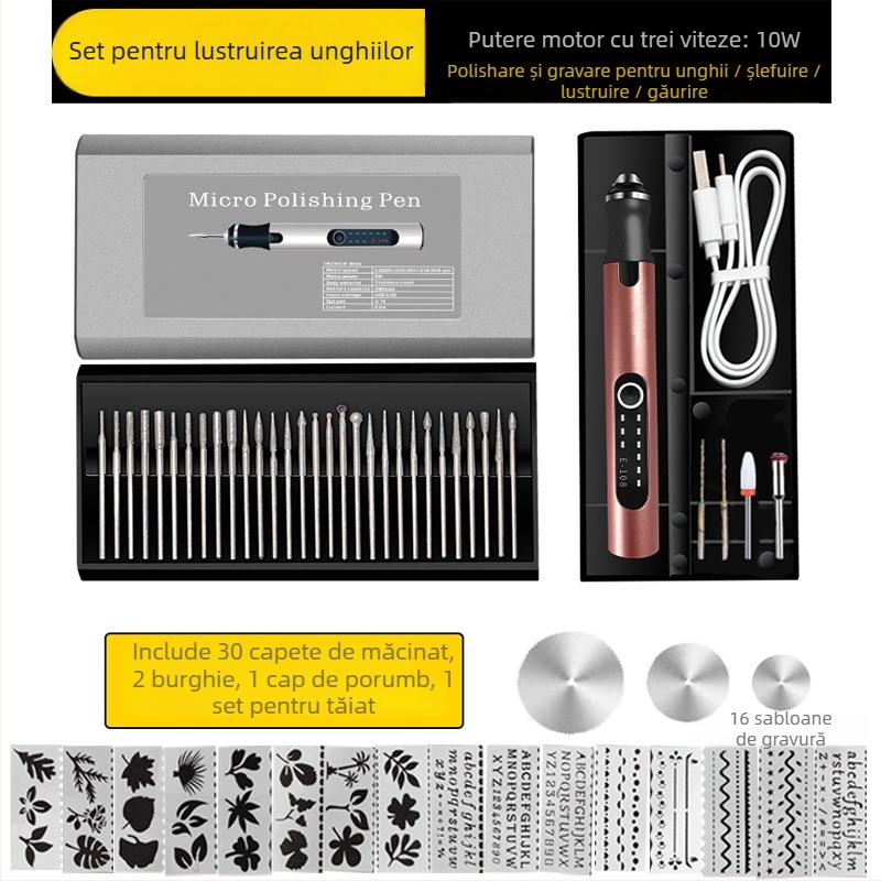 Peniță electrică pentru manichiură — gravare, șlefuire, tăiere — baterie Li-ion reîncărcabilă, 20000 RPM, 3,7–5V, Fengyida