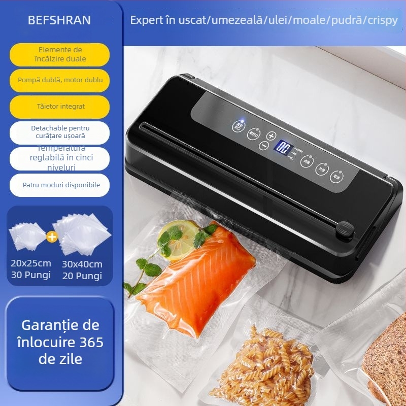 Mașină automată de sigilat în vid pentru uz casnic, sigilare alimente (150W, 220V, 500–1000 ml, construcție din oțel inoxidabil și plastic, model 02)