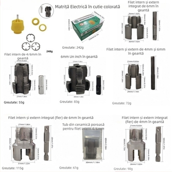 Set de 6 piese DIE și TAP pentru țevi PVC/NPT, manual, cu specificații multiple, filet conic de 60°
