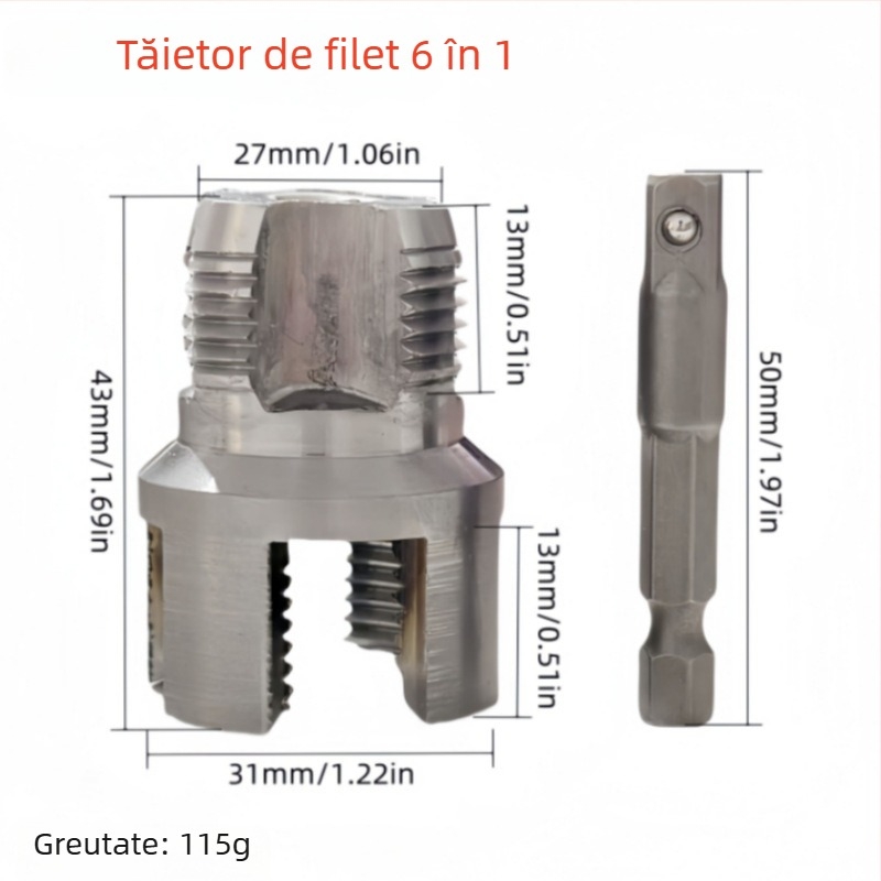 Set de 6 piese DIE și TAP pentru țevi PVC/NPT, manual, cu specificații multiple, filet conic de 60°