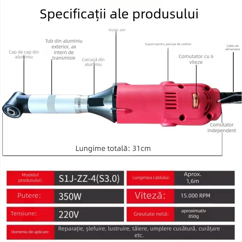 Kit electric de șlefuit unghiular și lustruit pentru șlefuire, gravare, curățare și finisare rosturi (Brand Victory tiger; Alimentare la priză; 50–250 V AC/DC)
