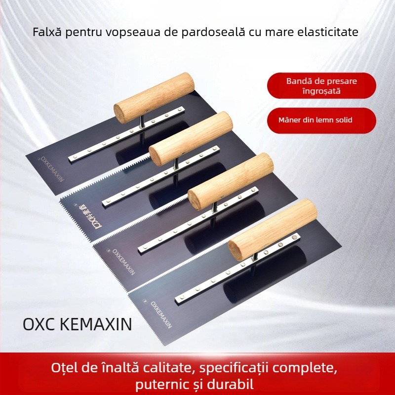 Spatulă pentru podea epoxy, lamă zimțată din oțel, pentru tencuieli, Kemaixin