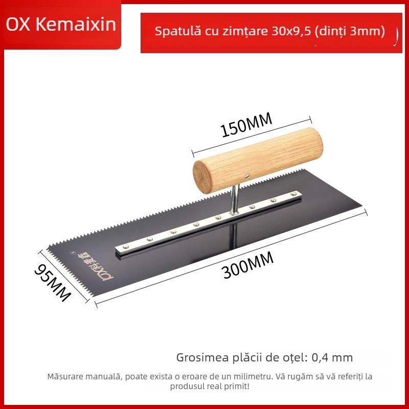 Spatulă pentru podea epoxy, lamă zimțată din oțel, pentru tencuieli, Kemaixin