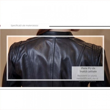 Jachetă PU pentru femei, croială Slim, guler înalt, fermoar, lungime scurtă
