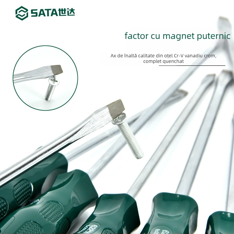 Șurubelniță cu cap plat, seria A, model 62202-222, mâner din plastic, oțel crom-vanadiu, magnet puternic