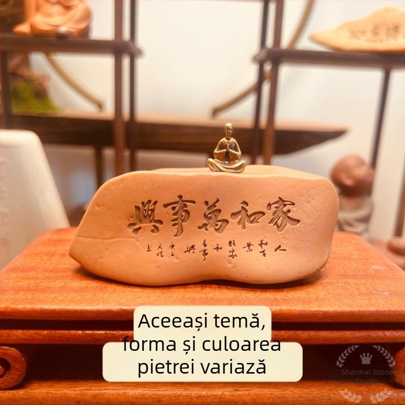 Ornament de masă din piatră gravat pentru bonsai, ghivece și acvariu (Material: piatră; Tehnică: gravură; Cadou: ziua de naștere)