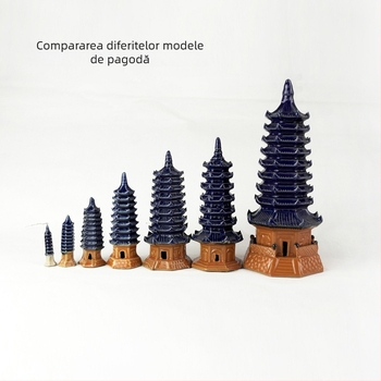 Pagodă ceramică pentru acvariu – mini peisaj Bonsai, lucrat manual, stil nou Chinezesc