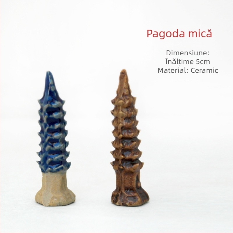 Pagodă ceramică pentru acvariu – mini peisaj Bonsai, lucrat manual, stil nou Chinezesc