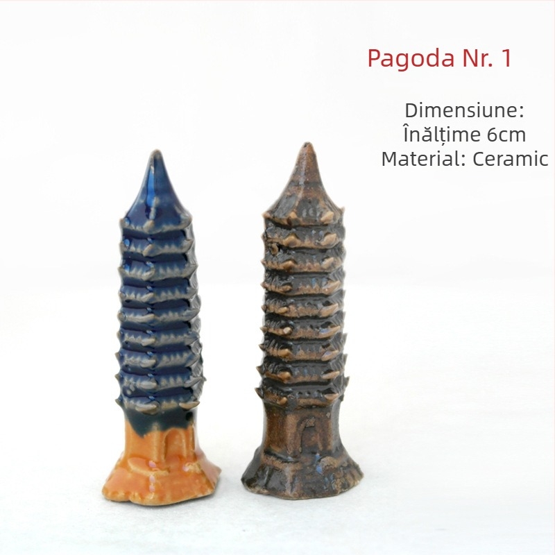 Pagodă ceramică pentru acvariu – mini peisaj Bonsai, lucrat manual, stil nou Chinezesc