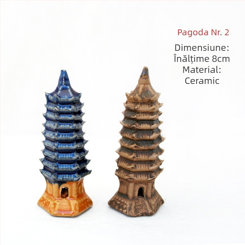 Pagodă ceramică pentru acvariu – mini peisaj Bonsai, lucrat manual, stil nou Chinezesc