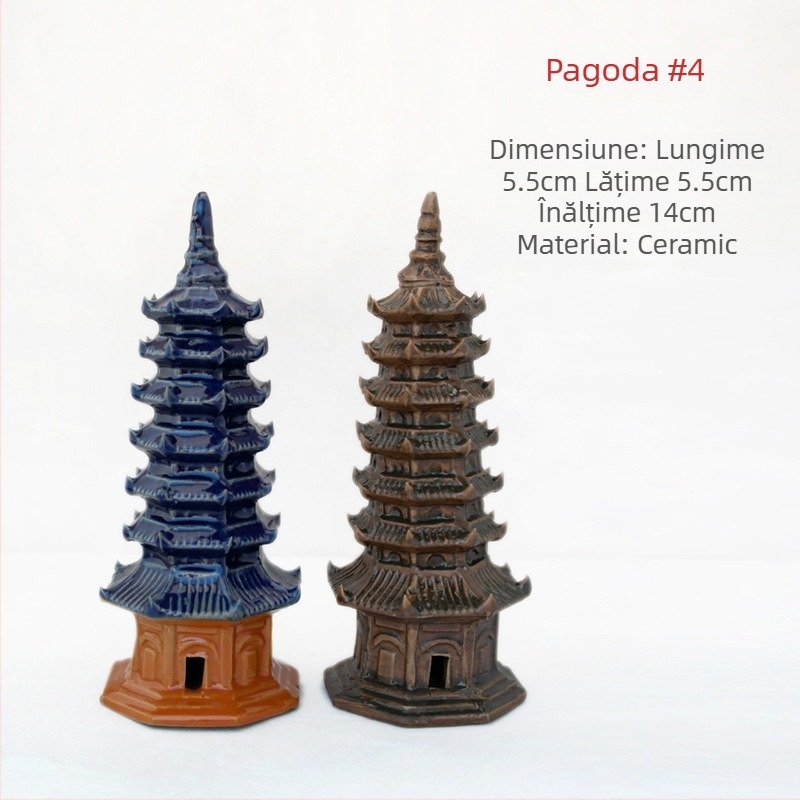 Pagodă ceramică pentru acvariu – mini peisaj Bonsai, lucrat manual, stil nou Chinezesc