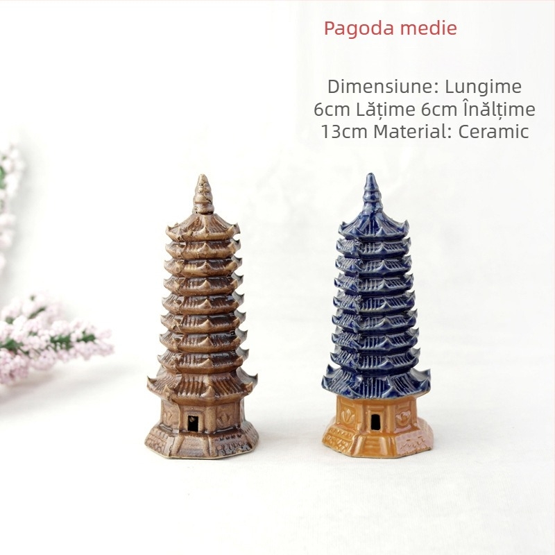 Pagodă ceramică pentru acvariu – mini peisaj Bonsai, lucrat manual, stil nou Chinezesc