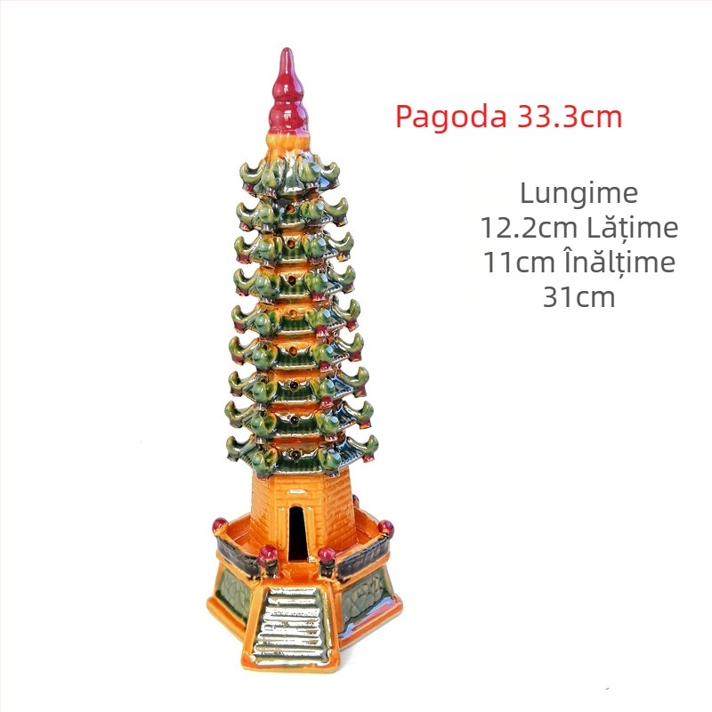 Pagodă ceramică pentru acvariu – mini peisaj Bonsai, lucrat manual, stil nou Chinezesc