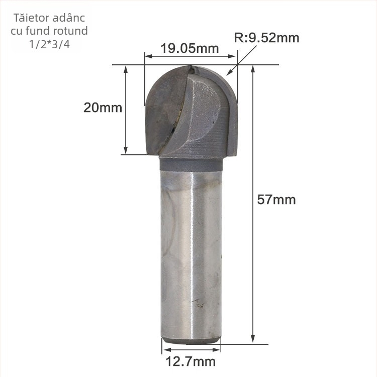 Freză pentru lemn, aliaj tungsten, bază profund rotund extins, sablată