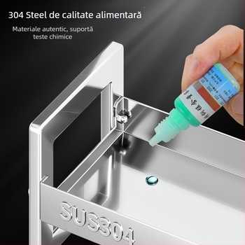 Raft pentru condimente cu suport pentru cuțite și depozitare pentru sticle de sos de soia – oțel inoxidabil 304, montaj fără găurire