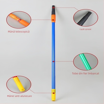 Tija telescopică pentru role și pensule de vopsea, construcție din oțel inoxidabil și aliaj de aluminiu, design extins de conectare