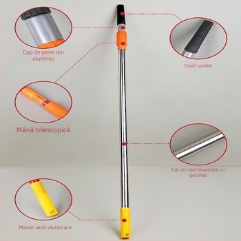 Tija telescopică pentru role și pensule de vopsea, construcție din oțel inoxidabil și aliaj de aluminiu, design extins de conectare