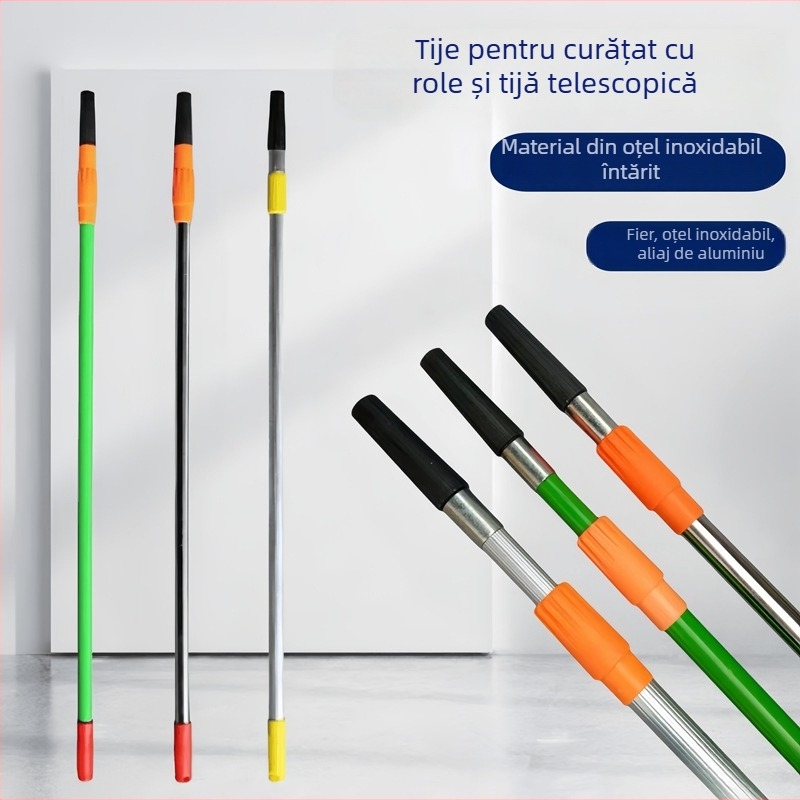 Tija telescopică pentru role și pensule de vopsea, construcție din oțel inoxidabil și aliaj de aluminiu, design extins de conectare