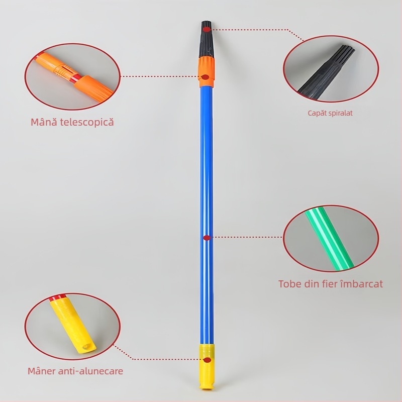 Tija telescopică pentru role și pensule de vopsea, construcție din oțel inoxidabil și aliaj de aluminiu, design extins de conectare