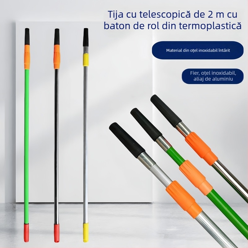 Tija telescopică pentru role și pensule de vopsea, construcție din oțel inoxidabil și aliaj de aluminiu, design extins de conectare