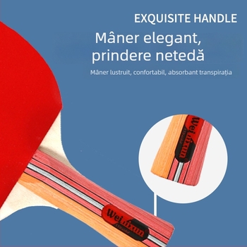 Set de rachete pentru tenis de masă - Wilson, lamă din plop, gumă inversată, mâner orizontal, rachetă star